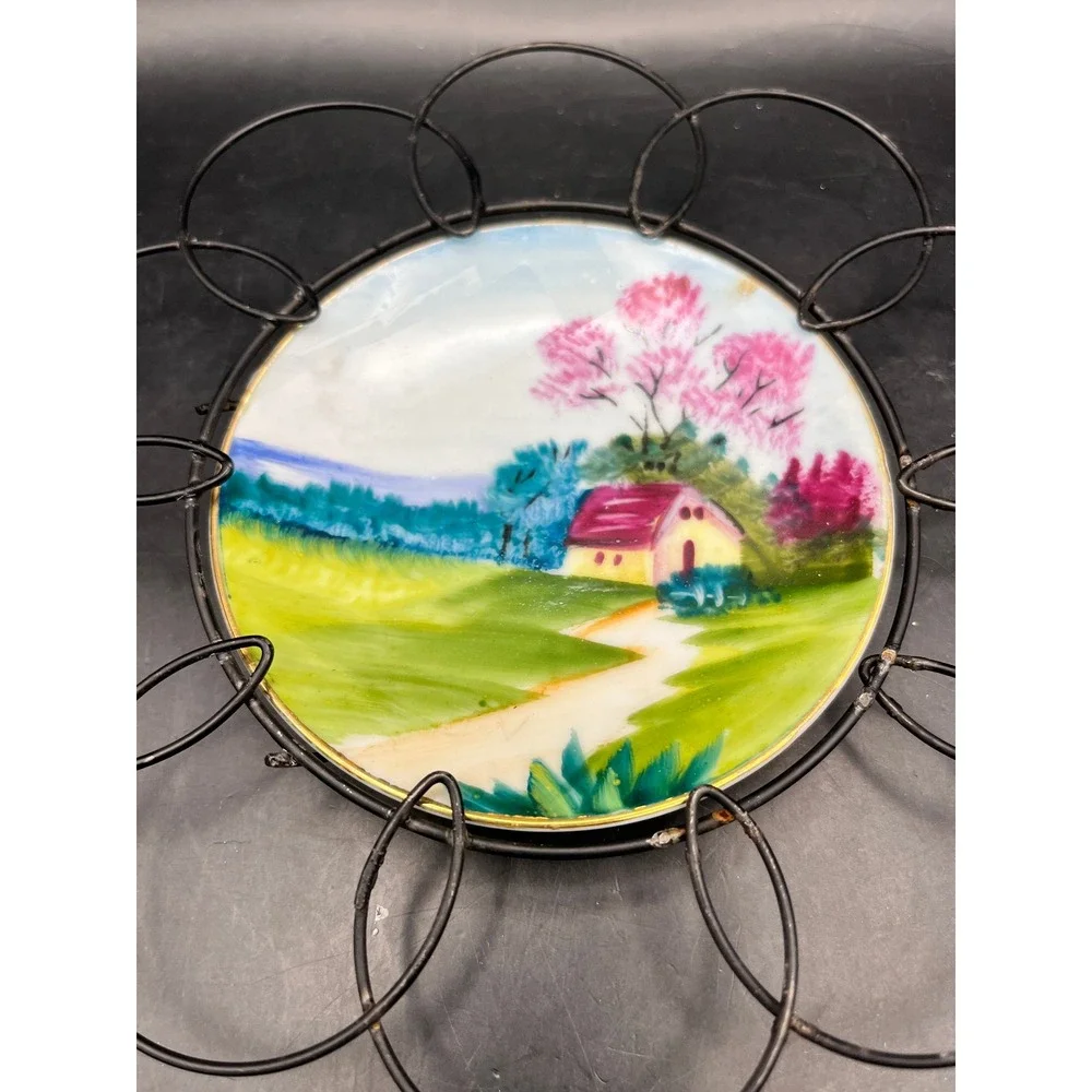Vintage Japan Wall‎ Decor Plates Metal Flower Frame Cottage Sailboat 7